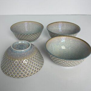 Certified International Gray Embossed 6" Porcelain Cereal Soup Bowls Set of 4
